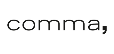 Zwei stilisierte Darstellungen des Wortes „comma“.